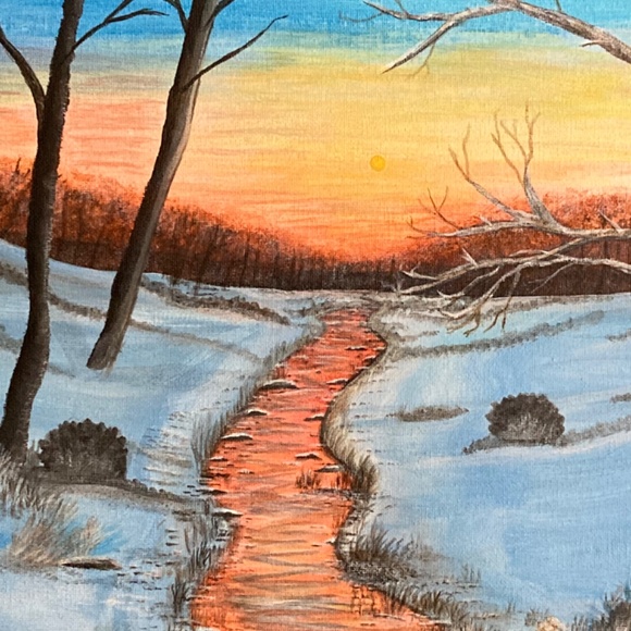 Winter Sunset Acrylic Painting on 14X14” stretched canvas - Picture 6 of 6